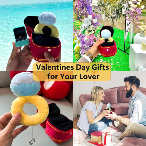 Valentines Dog Wedding Toy Engagement Plush Ring Box for Dog Birthday Gifts, Funny Plush Toys Squeaky Chew for Party