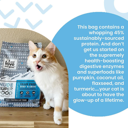 I and love and you Nude Super Food Dry Cat Food - Turkey + Chicken, Grain Free, High Protein, 5lb Bag