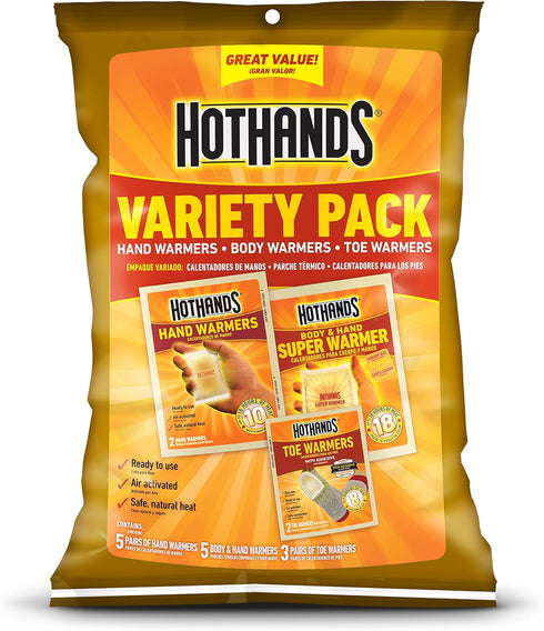 HotHands Toe, Hand, & Body Warmer Variety Pack, Long Lasting Natural Odorless Air Activated Warmers