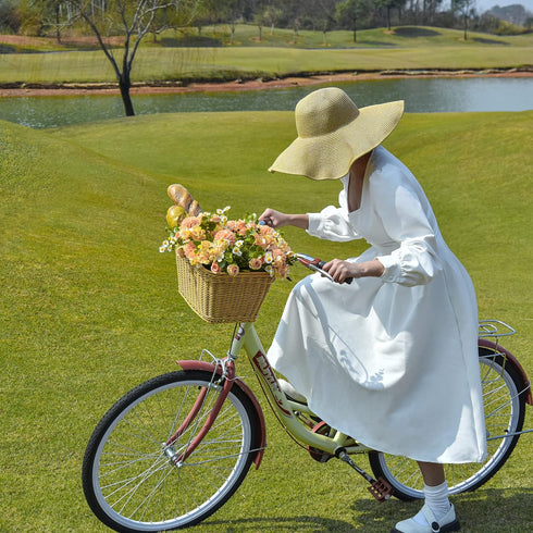 GRANNY SAYS Large Wicker Bike Basket with Accessories, Waterproof Front Bicycle Basket with Handles for Adult Bikes