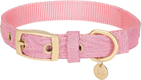 Blueberry Pet Designer Adjustable Dog Collar, Mixed Metallic Thread in Dazzling Tinsel Pink, Neck 7.5-10", for Small
