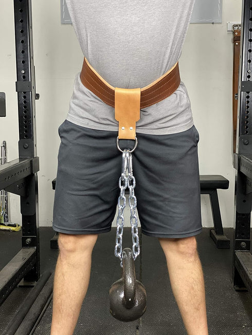 Leather Dip Belt Strap with Chain for Weight Lifting, Made in the USA for Dips and Pullups