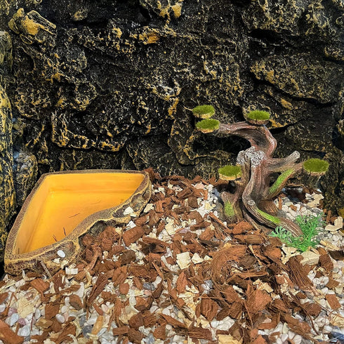 Reptile Decor Aquarium Decorations - Artificial Moss Resin Fish Tank Rocks Simulation Hollow Tree Accessories (Small)