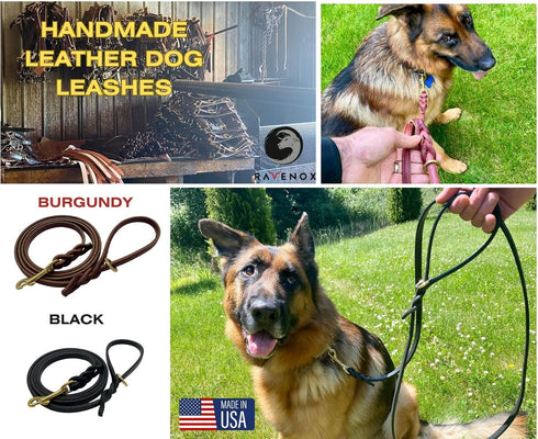 Ravenox Latigo Leather Dog Leash | Burgundy (1/2-inch x 6-feet) | USA Amish Made for Small to Medium Dogs