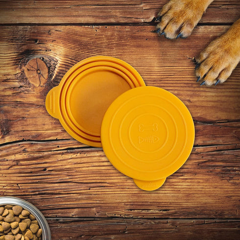 Pet Food Lids, Yellow Mango, 2 Pack, Bone Appetit Wet Food Can Covers