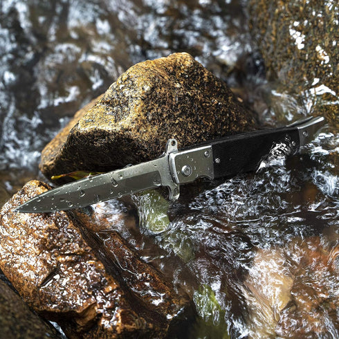 GVDV Folding Pocket Knife, 7CR17 Stainless Steel EDC Knife with G10 Handle, Safety Liner Lock for Camping and Hiking