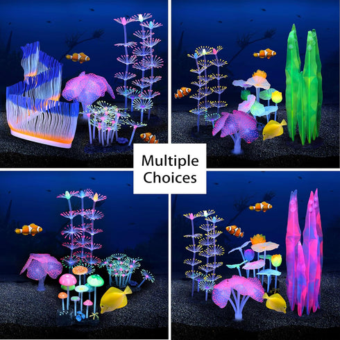 4 pcs Glow Aquarium Decoration Plants Kit, Glowing Fish Tank Decorations, Coral Plant Ornaments, Lotus Kelp, Anemone