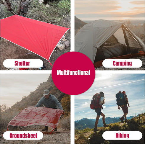 NEAR ZERO Waterproof Camping Tarp - 2 Person Tent Footprint, 6 Oz Ultralight 20D Ripstop Nylon, Red (7x4.2 feet)