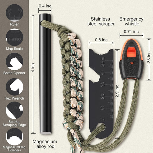 Survival Fire Starter, 4 Inch Ferro Rod Flint Fire Starters for Hiking, Camping, Paracord & Emerge Tool
