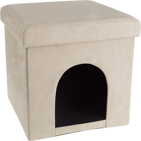 Pet House Ottoman - Collapsible Multipurpose Small Dog or Cat Bed Cube and Footrest with Cushion Top and Interior