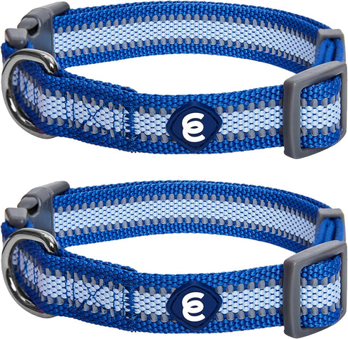 Blueberry Pet Essentials Pack of 2 Reflective Adjustable Dog Collars, Navy Blue, Small, Neck 12"-16"