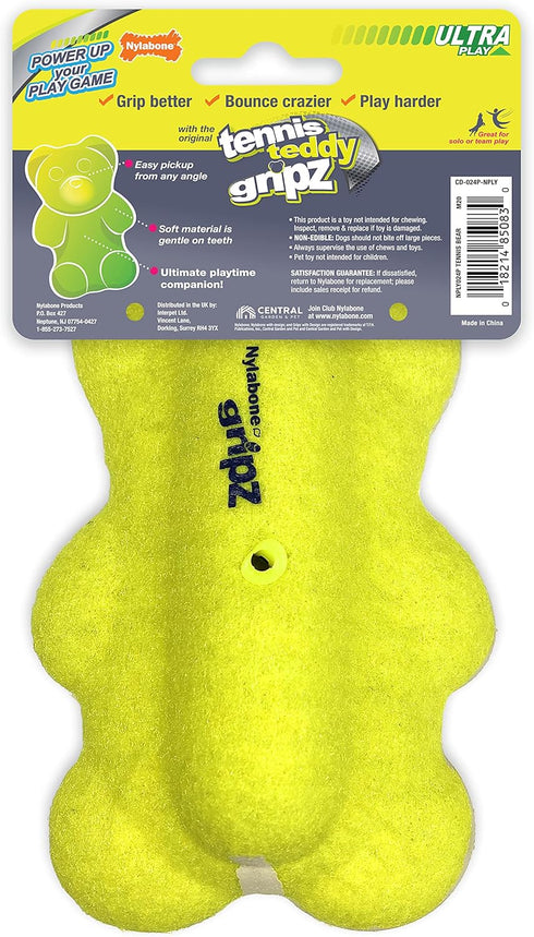 Nylabone Power Play Tennis Teddy Gripz Bear Dog Toy, Medium (1 Count)