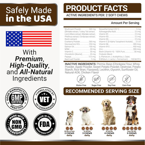 170 Count Immune Turkey Tail Mushroom for Dogs - - Mushroom Chews for Dogs Lipoma Lumps and Bumps - Health, Digestive
