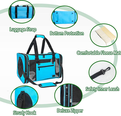15 Lbs Soft-Sided Pet Carrier for Cats Small Dogs of Medium Blue