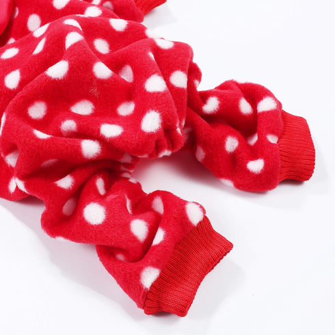 Polka Dots Dog Pajamas with Bow, Puppy Flannel Pjs for Christmas Small Dog Clothes