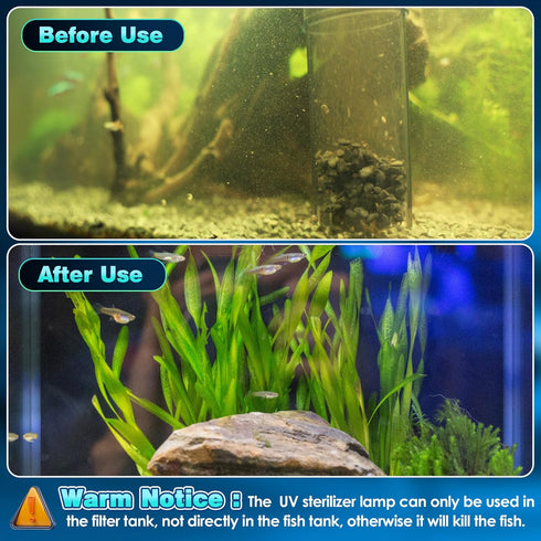 11W Aquarium UV Light for Fish Tank, Submersible Waterproof Sterilizer with Timer and Hood for Algae Control