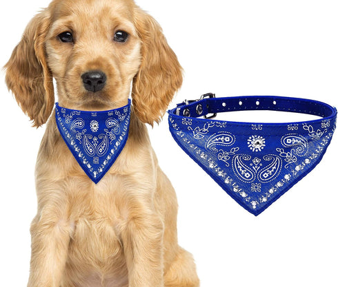 Crystal Studded Blue Bandana Pet Accessory - Hypoallergenic Polyester for Small Dogs, Cute Accessories
