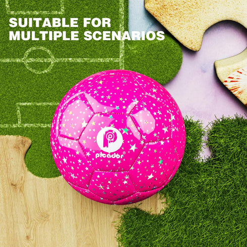 Soccer Ball Size 4, Glitter Shiny Stars for Kids Girls Boys, Gift for Outdoors Sports Training (Hot Pink)