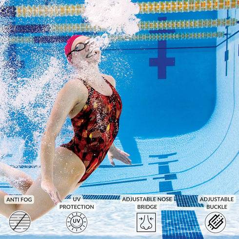 Sporti Unisex Adult Swedish Swimming Goggles, Antifog Swim Goggles for Men & Women, UV Protection, Bungee Strap