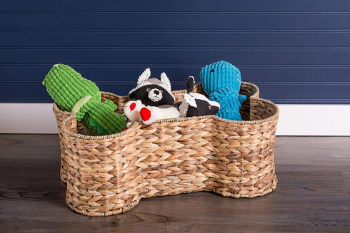 Bone Dry Pet Storage Collection - Medium Bone Shape Hyacinth Toy Basket