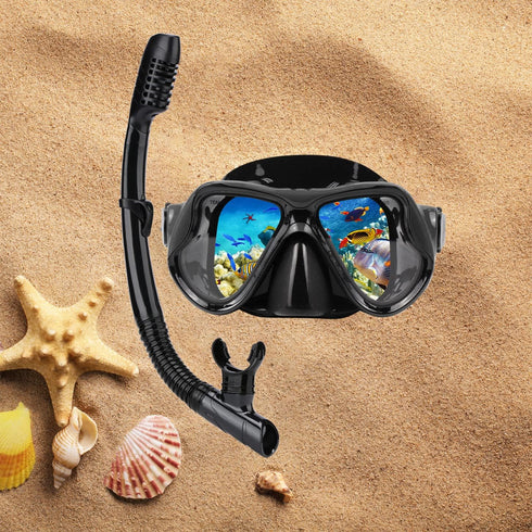 Snorkel Mask Set for Adults - Dry Snorkel, Scuba Diving Mask, Swimming Glasses, Youth Diving