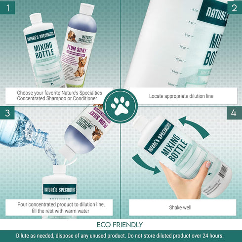 Nature's Specialties 32oz Mixing Bottle for Concentrated Dog Shampoo, Easy to Read Measurements, Made in USA