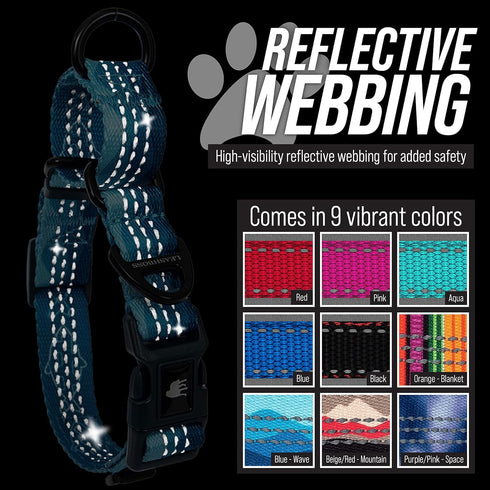 Leashboss Martingale Collar for Dogs, Reflective Nylon Dog Collar for Large, Medium and Small Dogs, No Pull Pet
