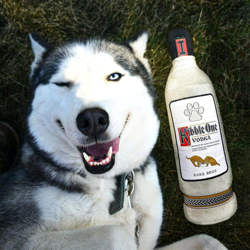 Liquor Bottle Dog Toy - Plush Squeaky Dog Toys Funny Drink Parody - Alcohol Dog Toy - Dog Birthday Toy - Cute Dog Toys - Puppy Gifts - Puppy Stuff - Dog Stuff (Large, Kibble One)