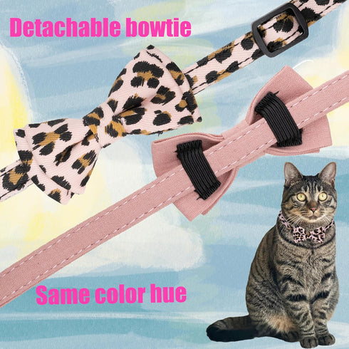 Collar for Cat Pet Breakaway with Bell, Adjustable Safety Kitten Puppy Girl Boy 2pcs Pink Leopard & Pure