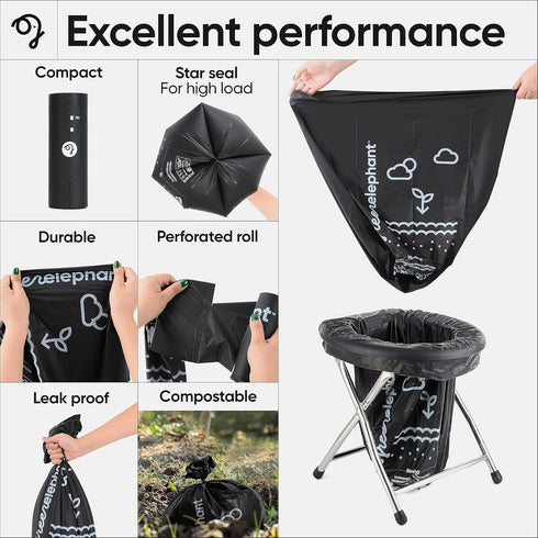 Green Elephant Portable Toilet Bags, Camping Potty Waste Bags for 5 Gallon Bucket, 15 Count, 8 Gal, 1 Mil (2 Pack)