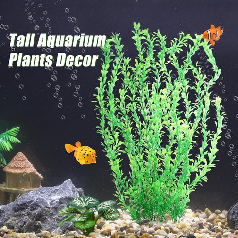 Large Plastic Aquarium Plants, Tall 20.47" Green Decor, Big Aquarium Plants for Fish Tanks (2pcs)