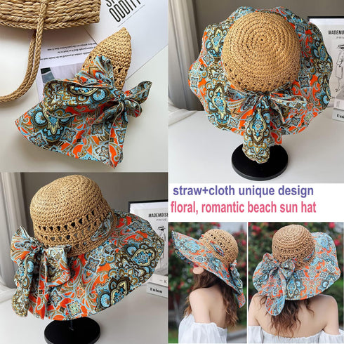 Summer Anti-UV Wide Brim Beach Hats for Women, Floppy Foldable Roll Up Cap