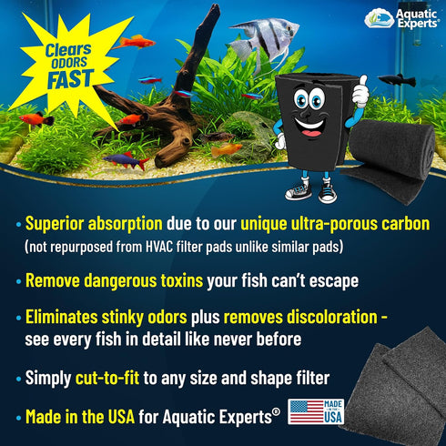 Aquarium Carbon Pad - Cut to Fit Carbon Filter Media for Crystal Clear Fish Tank and Ponds (10.5 Inch Width, 36 Inch