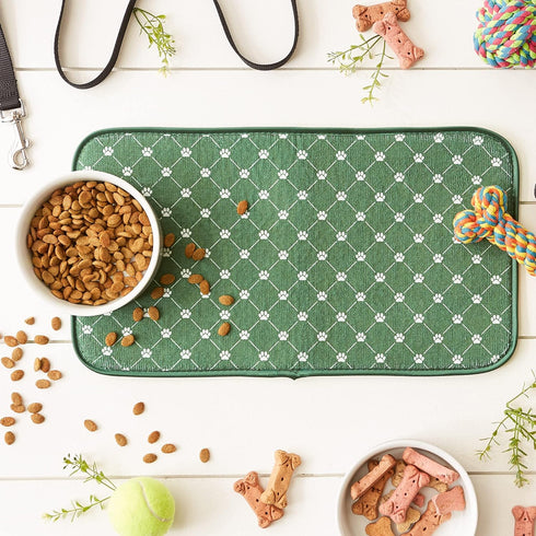 10x18, Bone Dry Machine Washable, Ultra Absorbent Pet Mat, Hunter Green Trellis Print
