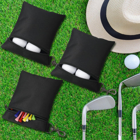 Shappy 3 Pcs Golf Tee Bag, Zipper Golf Ball Clip Pouch Utility Holder with Metal Lobster Claw Clip for Golf Accessories