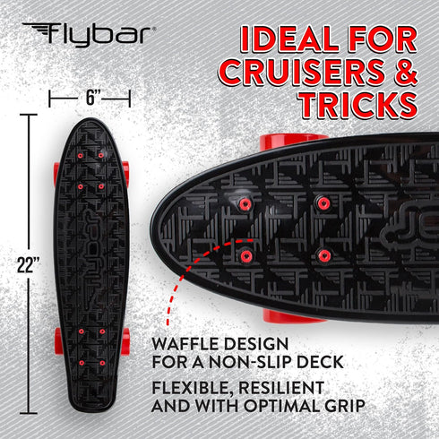 Flybar 22 Inch Kids Skateboard – Mini Cruiser for Ages 6-12, Lightweight, Durable, Non-Slip Deck, ABEC-7 Bearings