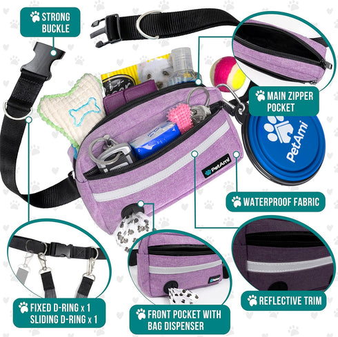PetAmi Hands Free Dog Leash, Dog Running Leash Belt for Walking Jogging, Zipper Pouch Fanny Pack with Poop Bag Dispenser