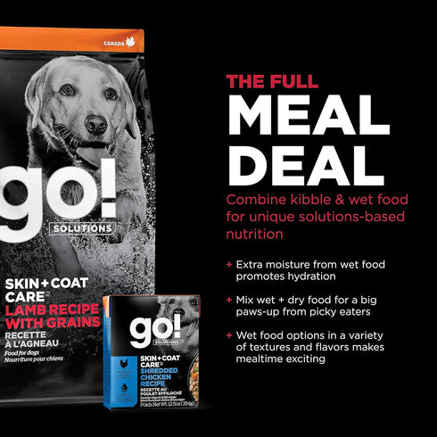 GO! SOLUTIONS Skin + Coat Care Dry Dog Food, 12 lb, Lamb Recipe with Grains