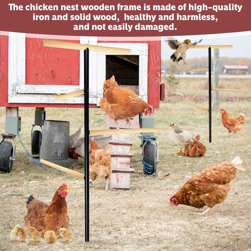 Extra Large Chicken Perch,Wooden Chicken Toys with Metal Ground Plug, Outdoor Birds Training Platform, Chicken Coop