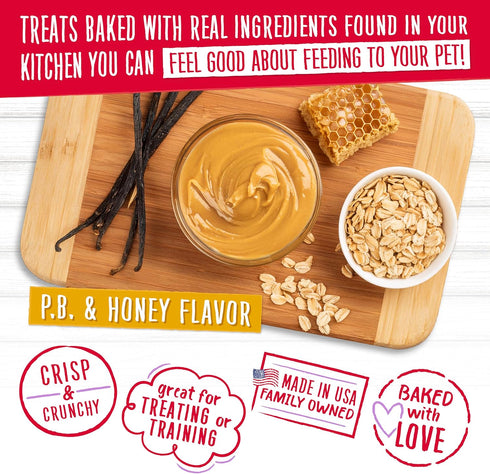 8 Charlee Bear Bearnola Bites Crunchy Dog Treats, Peanut Butter and Honey, Ounce Resealable Bag, Limited Ingredient