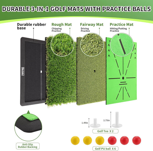 Fanshaw 16"x12" Golf Hitting Mat, Swing Path Feedback Golf Training Mat, Extra Replaceable Practice Mat, Indoor Outdoor