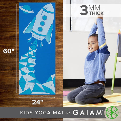 (60" 24" 3mm Gaiam Kids Yoga Mat Exercise Mat, Yoga for Kids with Fun Prints - Playtime for Babies, Active & Calm