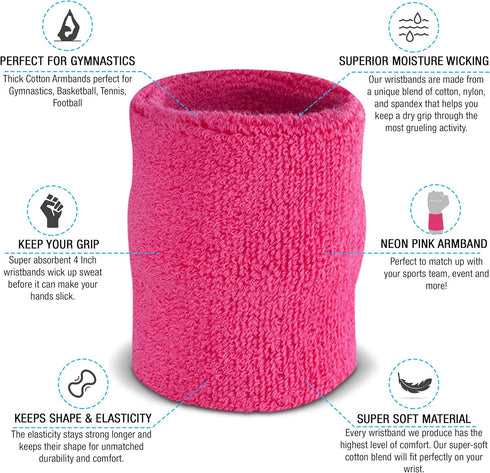 Suddora Arm Sweatbands - Absorbent and Breathable Thick Cotton Bands for Gym, Basketball, Multiuse