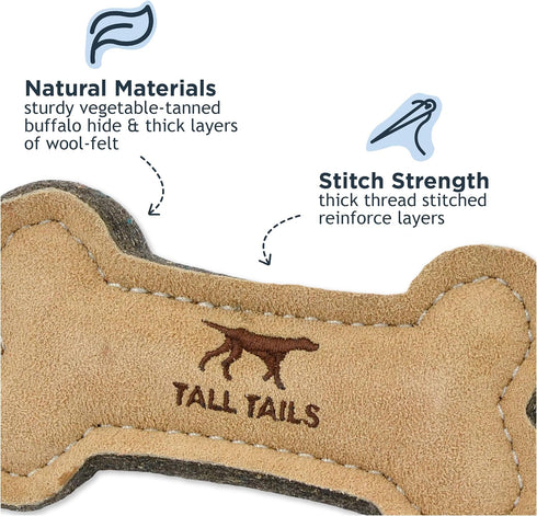 Tall Tails Dog Natural Leather Bone Fetch Toy Gift for Dogs, 6 inches