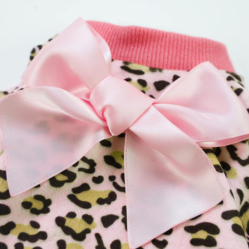 Fitwarm Leopard Dog Pajamas, Fleece Clothes for Small Dogs Girl, Pet Onesie, Cat Outfit, Pink, Small