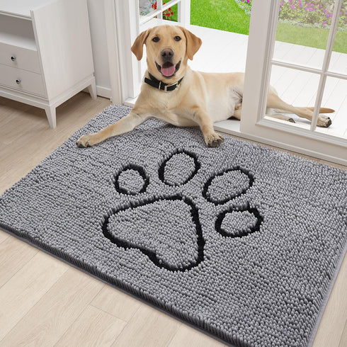 smiry Dog Door Mat for Muddy Paws, Absorbent Non-Slip Washable Quick Dry Chenille Mud Mat for Indoor Entry (30x20