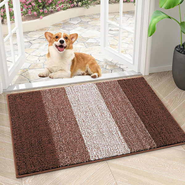 smiry Dog Door Mat for Muddy Paws, Absorbs Moisture and Dirt, Low-Profile Entryway Mat for Dogs (24x16 Inches, Brown)