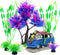 6PCS Fish Tank Aquarium Decorations, Plastic Plants with Resin Cave Rock for Fish Hideout (Purple Set)