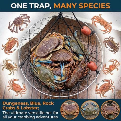 Nenkarn 24" 50ft Set Double Ring Crab Trap Kit with Rope, Heavy Duty Steel Wire Mesh Crab Net for Dungeness, Blue