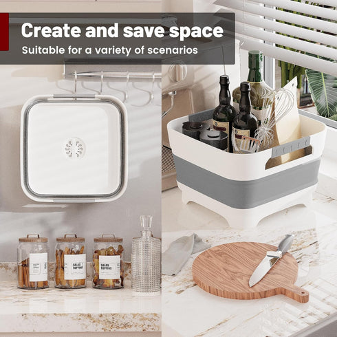 2.4 Plug,9L MontNorth Gal Collapsbile Wash Basin with Drian Dish Pan for Soaking Baby Bottles,Portable Sink, Multiuse